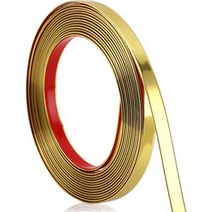 Soengsau Glossy Gold Finish Molding Trim, 393.6"L x 0.4"W Peel and Stick Decoration Strip for Ceiling, Wall, Tile Edge, Furniture Cabinet, Mirror