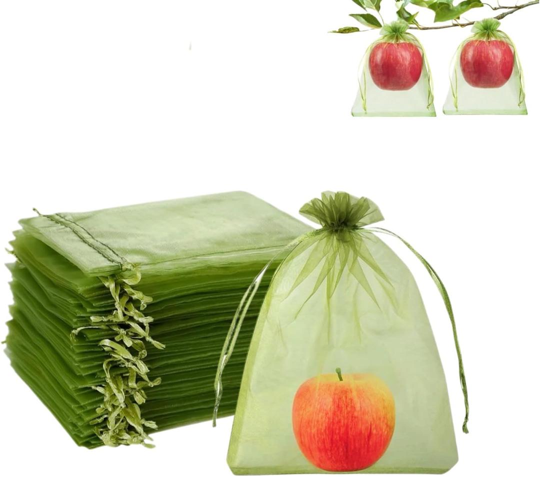 60 PCS Fruit Protection Mesh Bags,6.69x9 Inch,Drawstring Reusable Netting Cover for Plants, Fruits, Vegetables, Flowers