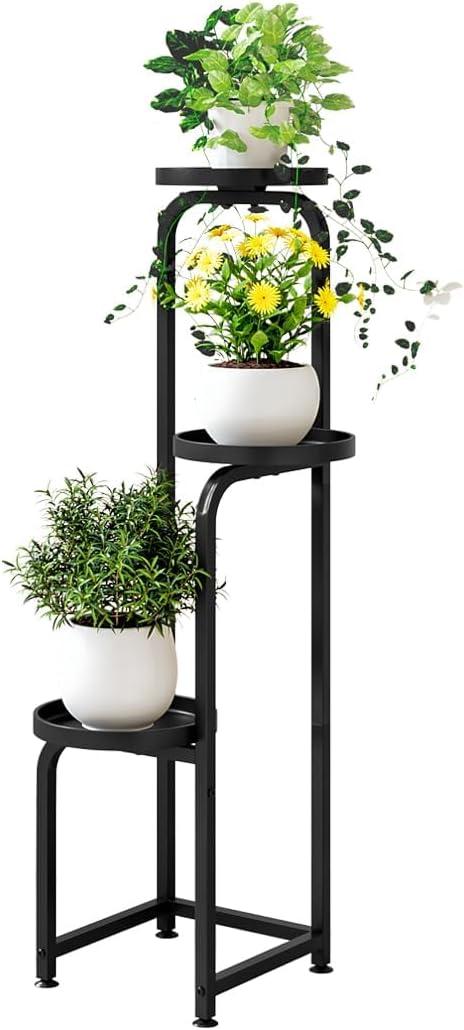 INGIORDAR Plant Stand Indoor Outdoor 3 Tier Metal Plant Shelf for Multiple Plants Corner Flower Holders for Living Room Balcony Bedroom Patio Garden, Black (Black, 3-Tier)