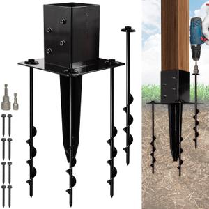 LADECH 16 No-Dig 44 Ground Spike Post Anchors Powder-Coated Steel, Includes 4 Corner Screws Heavy-Duty Ground Anchors for Fence, Mailbox & Deck Posts (1 PC)
