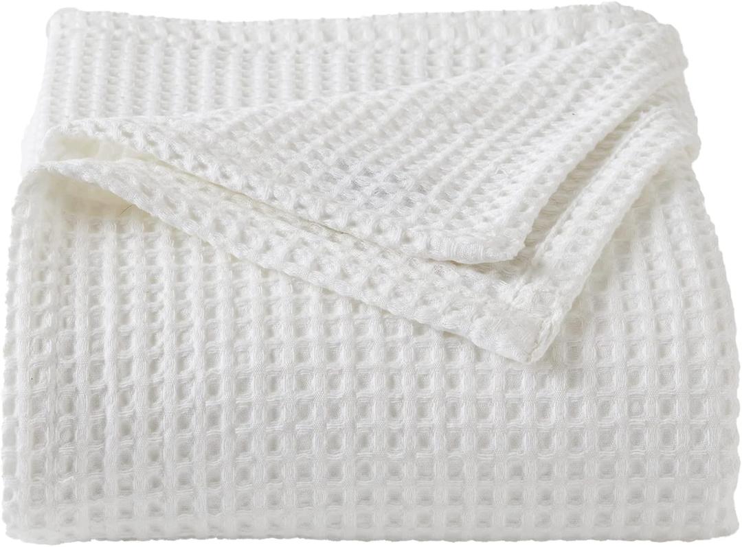 100% Cotton Waffle Weave Bed Blanket | Soft, Breathable, and Lightweight Blanket for All-Season | Perfect for Layering | Brielle Collection (King, White)