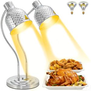 Dyna-Living Food Heat Lamp, 2-Head Adjustable Heat Lamp for Food Commercial Electric Food Warmer Lamp Catering Warming Lights for Buffet Parties Restaurant Kitchen, 500W