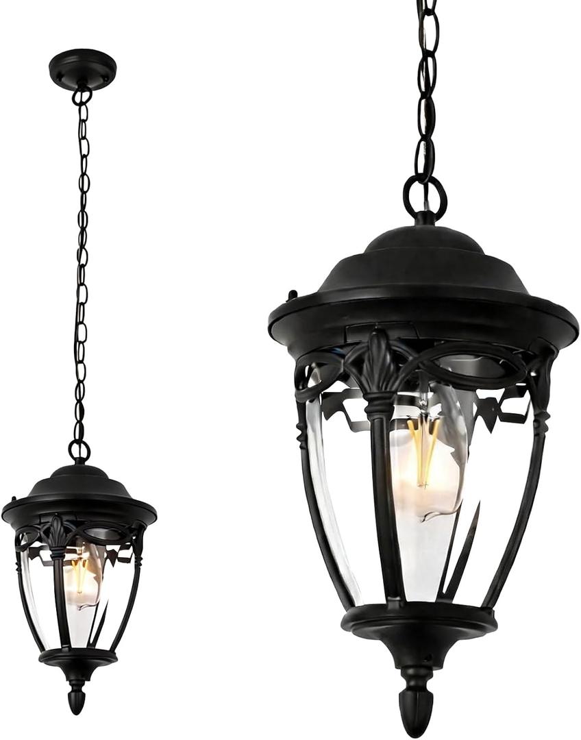 Outdoor Chandelier for Porch, Large Outdoor Pendant Lights Lantern Chandelier, Farmhouse Vintage Hanging Porch Ceiling Light Fixture for Entrance, Patio, Gazebo
