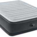 Intex Dura-Beam Deluxe Comfort-Plush Elevated Air Mattress: Fiber-Tech  Queen Size  Built-in Electric Pump  18in Bed Height  600lb Weight Capacity (Grey)