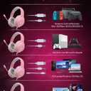 syndesmos CM7002 Gaming Headset for PS5, PS4, PC, Mac, Switch, Xbox Series, Surround Sound RGB Gaming Headphones with Noise Canceling Microphone, 50MM Dynamic Drivers, 3.5MM Audio Jack, Light Pink