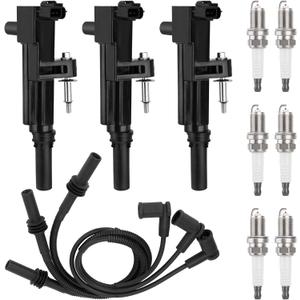 UF640 3PCS Ignition Coils & 6PCS Iridium Spark Plugs & 3PCS Spark Plug Wires Set Compatible with Dodge Ram 1500 Dakota Durango Nitro, Jeep Commander Grand Cherokee Liberty 3.7L, Replaces # 5149199AA