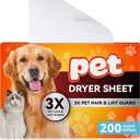 Pet Hair Remover for Laundry, Lint Dryer Sheets, 3 X Pet Hair Fighters, Reduces Static, Adds Softness(Unscented,200 Count)