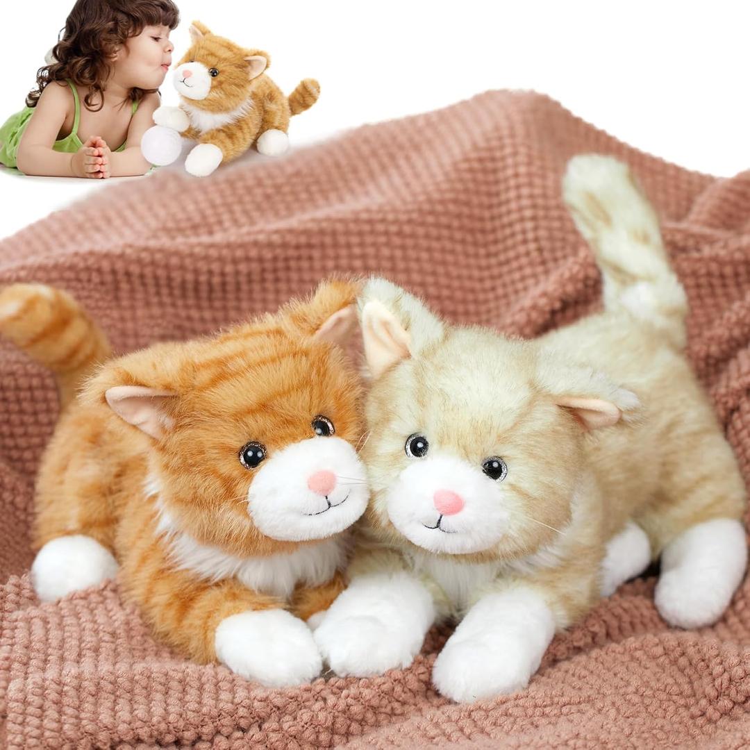 MaoGoLan Cat Stuffed Animals, 14" Realistic Cat Stuffy Plush Kitten Toys for Kid Girl Boy Christmas Birthday Gift, 2 Pcs Super Soft Huggable Orange Tabby Kitty Toy (Ginger)