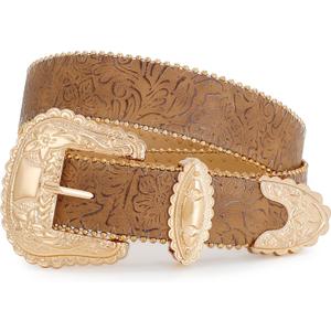 Floral Print Western Belts for Women Cowgirl Cowboy Country Leather Belt Fashion Vintage Belt for Jeans (Fit Waist Size 33"-39", 01-brown)