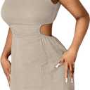 Floerns Women's Cut Out Sleeveless Tank Dress Crew Neck Bodycon Mini Dresses (Medium, Khaki)