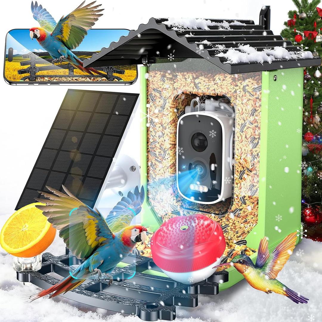 Bird Feeder with Camera, 2K HD AI Identify Smart Bird House Camera with Solar Powered, Live View, Instant Arrival Alerts, Auto Capture Video for Outside, Supports 2.4GHz Wi-Fi Only, Bright Green