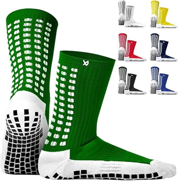 Lux Dual Grip Socks - Soccer Grip Socks for Men and Women. GripArray Performance & Comfort, L, Green