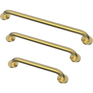 Grab Bar Bundle for ADA Compliance, Brushed Gold Stainless Steel 1.5" Diameter 3-Piece Set (18", 36", 42") for Commercial Restrooms & Shower Safety Bars for Seniors