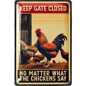 3 x Vintage Tin Sign - Gates Closed Chickens, Decor for Coop & Outdoor, Chicken Lover Gifts, Metal Signs 12x8