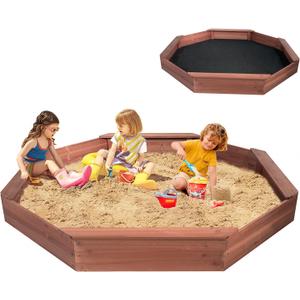 Wooden Octagonal Sandbox with Cover, Outdoor Sandpit with 4 Bench Seats, Sand Box for Children, Beach for Backyard, Patio, Gardenred