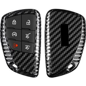 T-carbon Key Fob Cover Compatible with GMC with Key Chain, Real Carbon Fiber Key Fob Protector Compatible with GMC Sierra Yukon Denali, Chevrolet Silverado Suburban Tahoe 2021-2026,Black