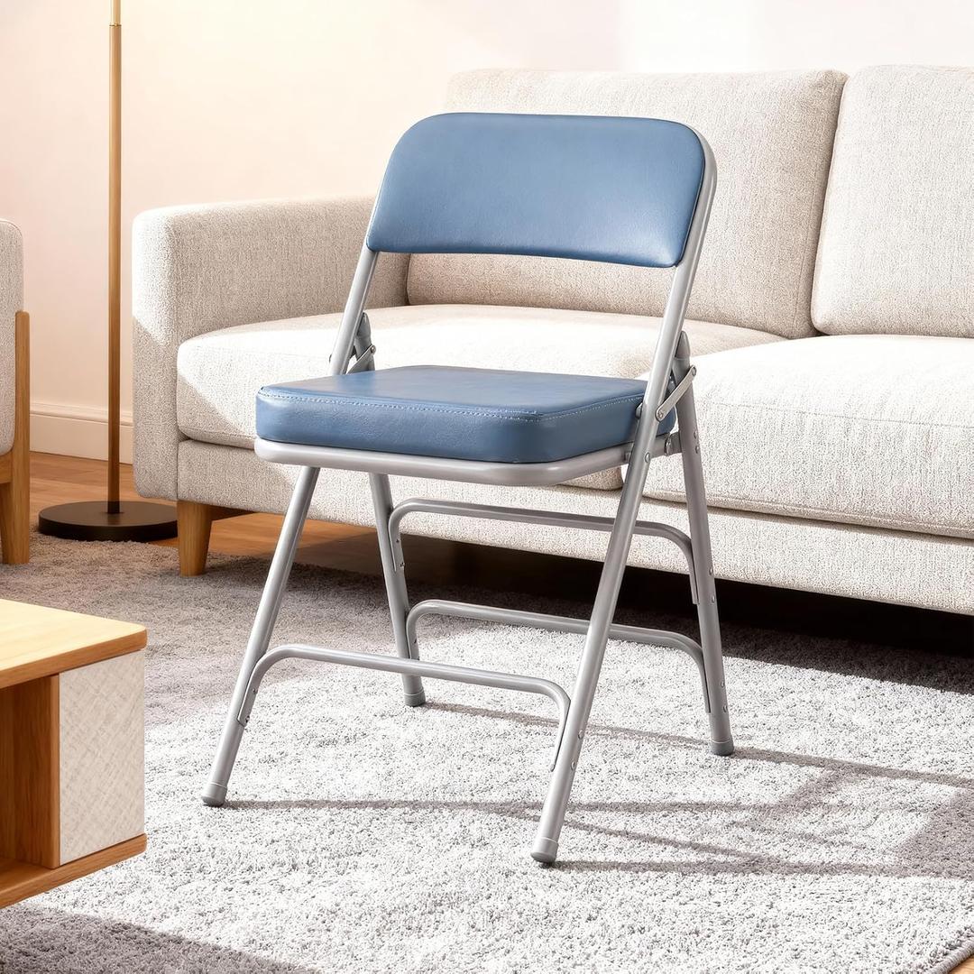 Padded Folding Chair Indoor Metal Frame Foldable Chair Blue