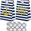 SamPartyShop Nautical Goodie Bags - 24 Pcs Nautical Party Favors Candy Bags with Stickers, Nautical Goody Gift Treat Bags Nautical Themed Birthday Party Supplies