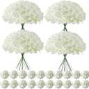 100 Pcs Faux White Hydrangea Artificial Flowers Bulk, Fake Silk Hydrangea Flowers Heads with Stems for Wedding Decorations Garden Party Baby Shower Porch Home Decor Table Centerpieces, White