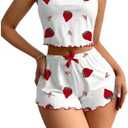 Verdusa Women's 2 Piece Strawberry Printed Pajama Sets Cami Top and Shorts Pjs M