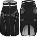 Fragralley Dog Coat with Harness Built in, Waterproof Windproof Reflective Warm Puffer Jacket, Fleece Lined Vest Winter Parka for Small, Medium, Large Dogs (Black)