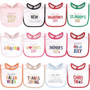 2 Pcs Hudson Baby Unisex BabyCotton Bibs (One Size, Holiday Bold Girl)