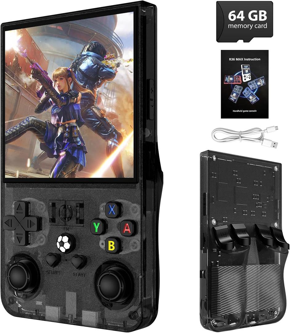 R36MAX Retro Handheld Game Console, Black