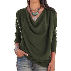 LYANER Women's Draped Cowl Neck Long Sleeve Tunic Blouse Top (Dark Green, XS)
