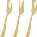 N9R 200 Pcs Gold Plastic Forks, Solid, Durable and Heavy Duty Plastic Forks, Perfect Utensils for Parties, Weddings and other Formal Events