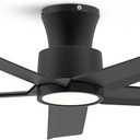 ocioc 44 inch Ceiling Fans with Lights and Remote, Dimmable Ceiling Fans with Reversible Quiet DC Motor, Flush Mount, 3CCT, Black Ceiling Fan for Bedroom Living room Indoor/Outdoor
