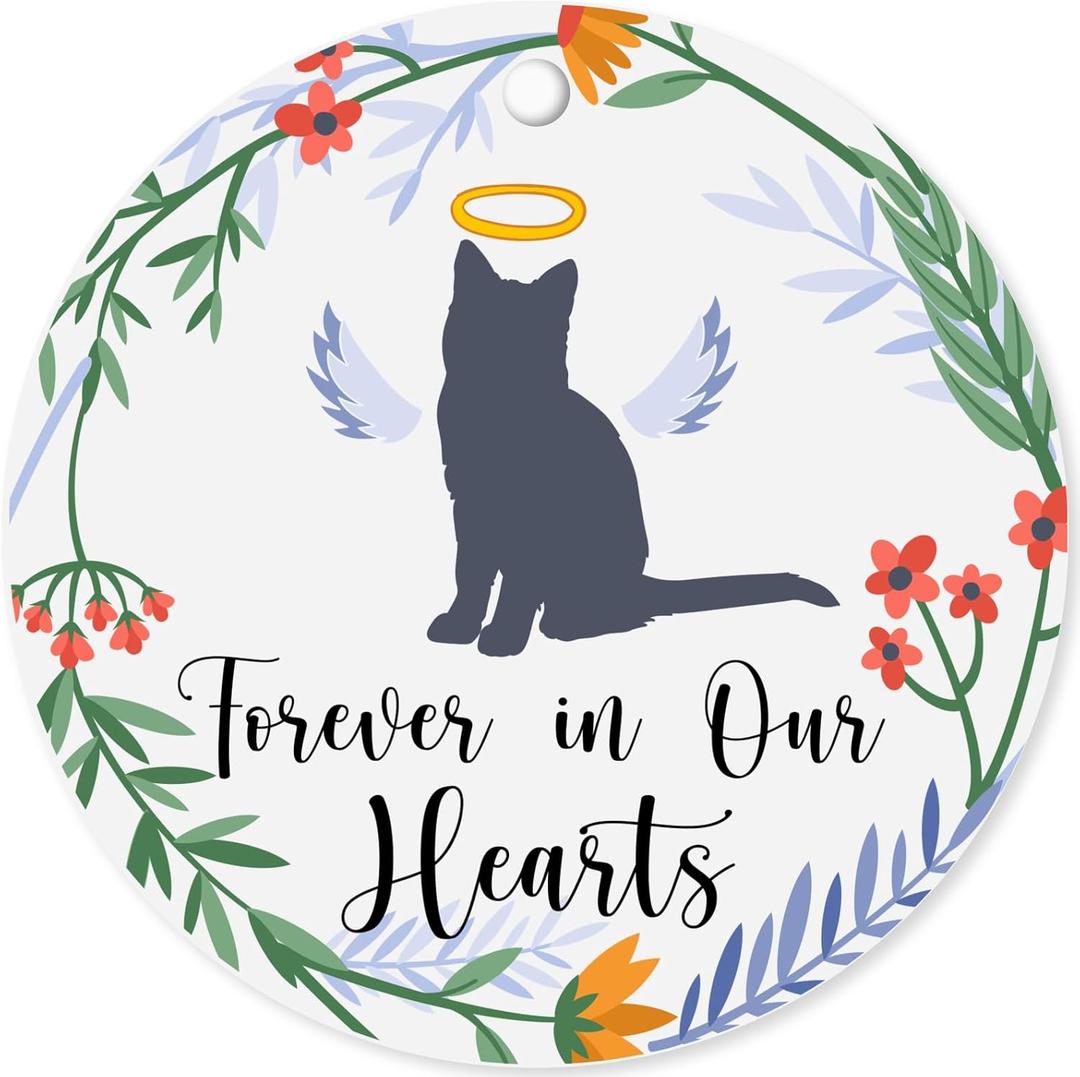 2 x Cat Memorial Christmas Ornaments 2025 - Forever in Our Hearts, Pet Memorial Ornaments in Loving Memory Gift, Sympathy Remembrance Gifts for Loss of Cats Kittens, (2.9 Inch)
