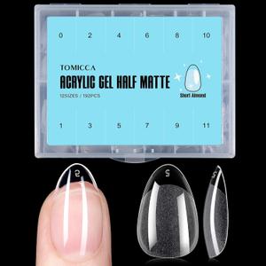 TOMICCA Short Almond Nail Tips, 192Pcs Acrylic Fake Nails Gel Nail Tips, 12 Sizes for Nail Extension Home DIY Nail Salon