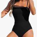 CUPSHE Women Swimsuit One Piece Bathing Suit Square Neck Cutout Back Tummy Control with Adjustable Spaghetti Straps, M, Bla