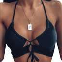 SOLY HUX Women's Halter Bikini Top Tie Front Bathing Suit Tops Swimsuit (Medium)