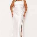 Summer Vacation Satin Maxi Dresses for Women 2025 Square Neck Formal Elegant Tank Top Wedding Guest Dress with Slit (White, S)