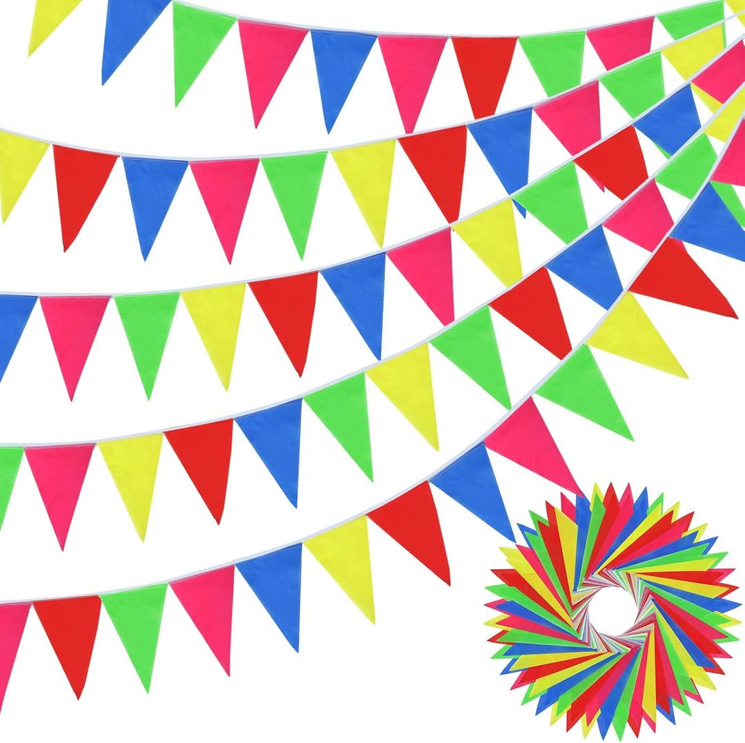 Boao 1640 ft Pennant Banner Flags Rainbow Triangle Banner Multicolor Nylon Reusable Triangle Flag Decoration for Grand Opening Outdoor Celebrations Shops Business Classroom Party
