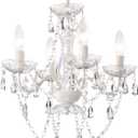 LaLuLa White Chandelier Mini Crystal Chandelier Lighting Hardwired Small Acrylic Chandelier 4 Light Modern Pendant Light Fixtures for Bedroom