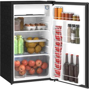HOMCOM 3.2 Cu.Ft Mini Fridge with Freezer, Single Door Compact Refrigerator with Adjustable Thermostat, Shelf and Reversible Door for Bedroom, Dorm, Home Office, Energy Efficient, Black