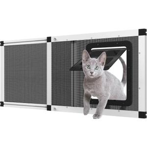Ventilated Pet Door for Window, Fits 32"-38" Width Window, 2-Min Install | Aluminum Frame + Stainless Steel Mesh | Breathable Bug-Proof | Magnetic Closure Window Cat Door, Cat Door for Window Insert (White)