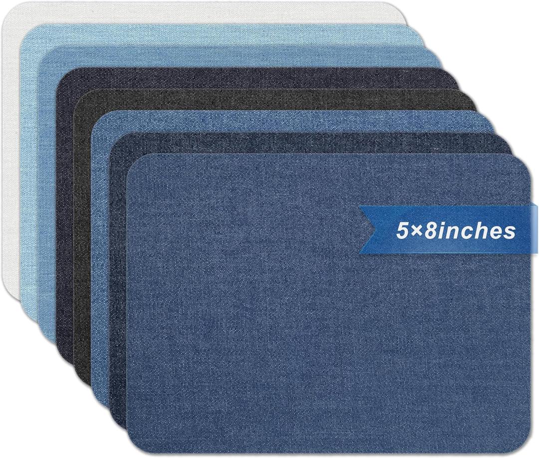 Azobur Iron on Patches for Clothing Repair, 8 Pcs Jean Patches for Inside and Outside, Sew on Iron on Denim Patches for Jeans Kits 5"x 8"Eight Colors