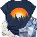 Hiking Shirts Women Forest Adventure T-Shirt Nature Travel Lover Tee Outdoor Camping Tops (Blue, M)