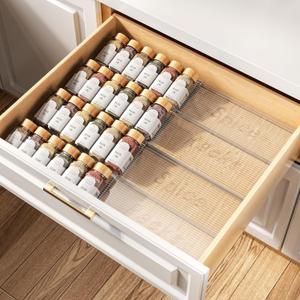PanPanPal Spice Drawer Organizer, 4 Tier- 4 Pack Clear Acrylic Drawer Seasoning Organizer, Expandable From 11'' to 22'' Kitchen Spice Rack Organizers and Storage for Drawer (Jars not included)