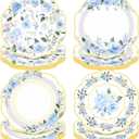 Pickmesh 60 Pcs Floral Paper Plates 9 Inches Blue Flower Disposable Dinner Plates for Baby Shower Wedding Bridal Shower Birthday Tea Party Decoration Supplies
