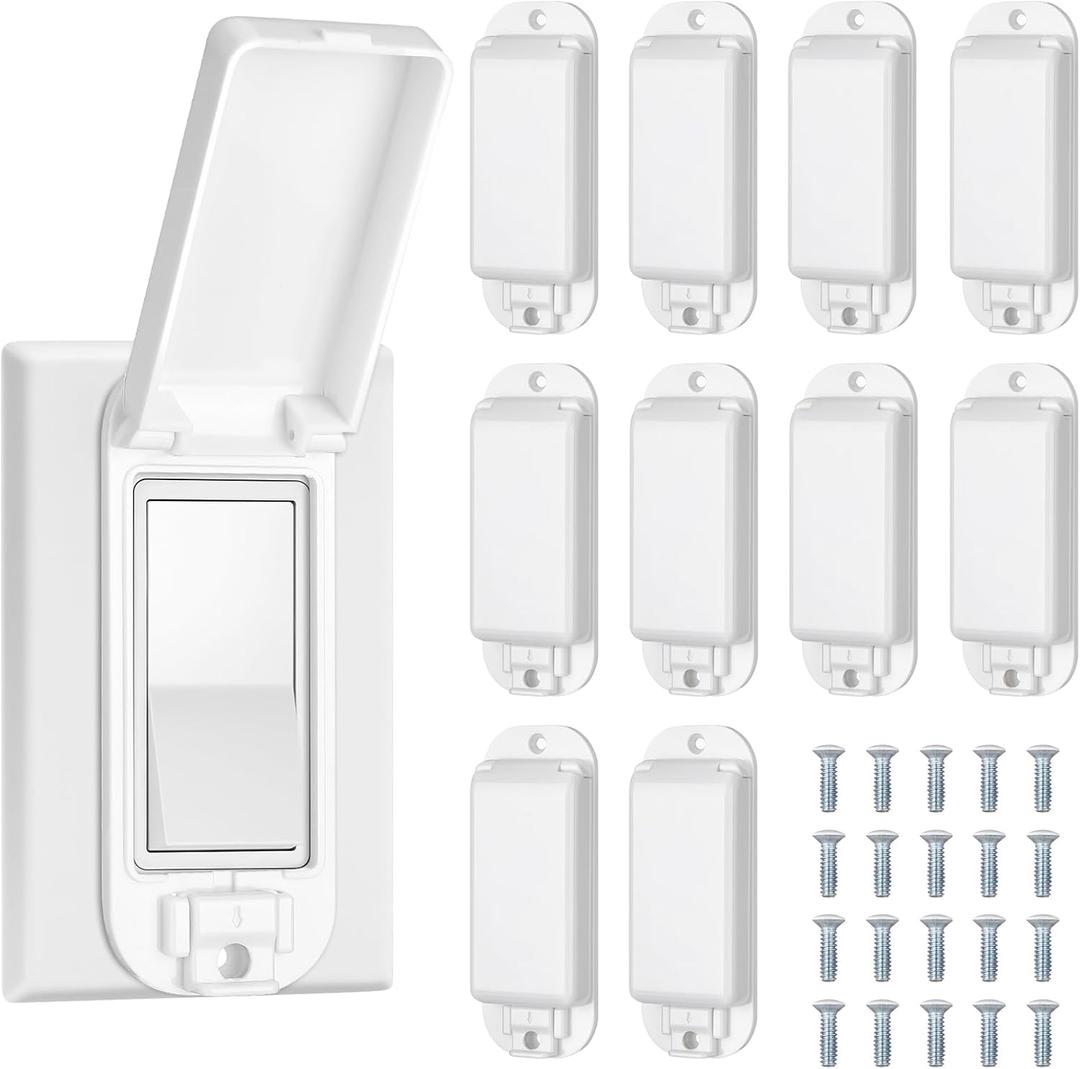 Tellegloww 10 Pack Light Switch Guard Cover Baby Child Proof Wall Light Switch Cover Guard for Rocker Protects Your Lights or Circuits from Being Accidentally Turned on or off (White)