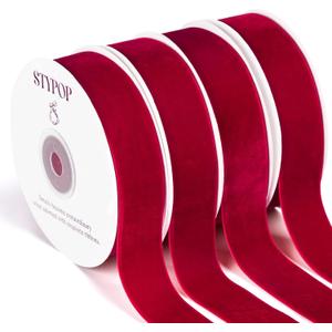 40 Yd Red Velvet Ribbon for Gift Wrapping 1" Wide Red Velvet Ribbon for Christmas Tree and Wreath Decoration, Elegant Gift Wrapping, Bow Making, Valentine's & Wedding Crafts4 Rolls x 10 Yds