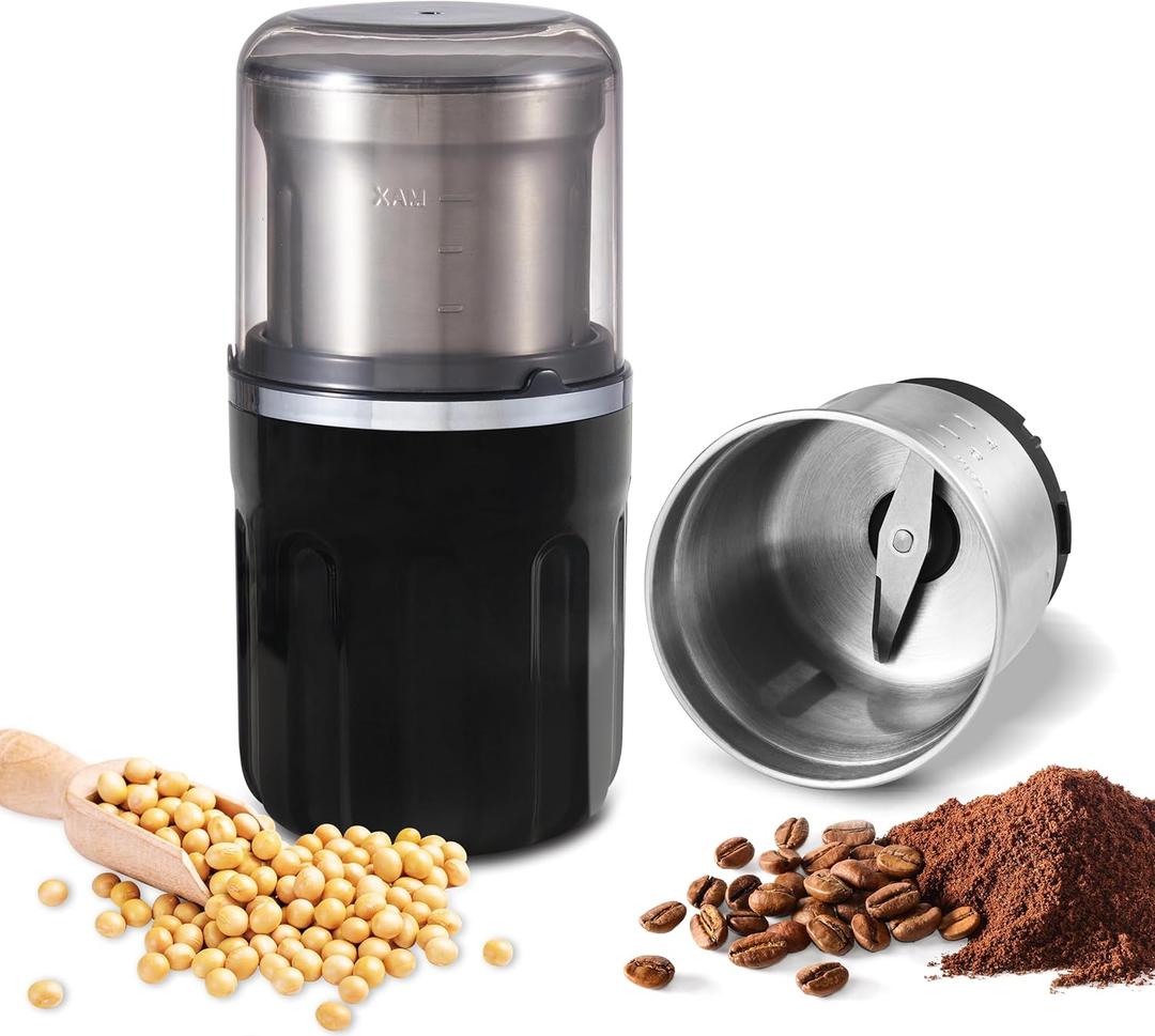 Electric Coffee Grinder, 28000rpm, Vegetable, Seed, Spice Grinding, Kitchen Wet Grinding and Dry Grinding 2-in-1, Removable Bowl, US Plug (Black, Dry Grind (1 Bowl))