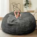 Bean Bag Chair for Adults Kids Without Filling Comfy Fluffy Giant Round Beanbag Lazy Sofa Cover for Reading Chair Floor Chair, 7FT, Dark Grey