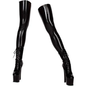 ECOSPLAY Women's Latex Rubber Black Thigh-high Stockings (Medium)