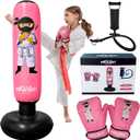 Punching Bag for Kids - 5' 3" Tall and Stable - Ninja Kids Inflatable Punching Bag Combo Kit with Kids Boxing Gloves, a Pump and Repair Kit. Boxing Bag for Immediate Bounce Back (Ninja Pink)