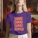 Womens Halloween Shirt Pumpkin Fall Ghost T-Shirts Spooky Season Autumn Tee Tops (Purple, S)